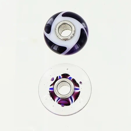 Glasberlock 1 st Ø15mm, 1 st Ø12,5mm (för ormlänk Ø ca 3mm), LAA, silver 925/1000. Vikt: 4,6 g