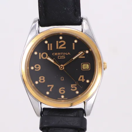 Herrur Certina DS, 36mm, quartz, datum, snr: EOL 115 714044, svart läderband ej original, inga tillbehör