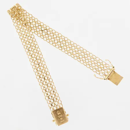Armband X-länk, ca 21cm, bredd ca 11cm, en defekt länkbit vid lås, 18K Vikt: 0 g