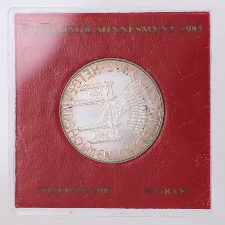 Mynt, 100 kronor, Sveriges Riksdag Helgeandshomen, präglad 1983, plastetui, 925/1000 silver Vikt: 15,9 g