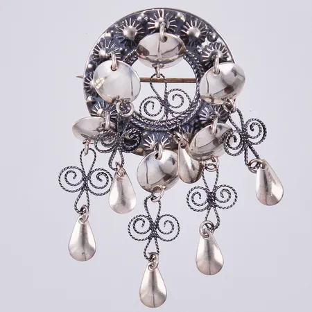 Dräktbrosch, längd: ca 5,5cm, bredd: ca 29mm, 830/1000, silver Vikt: 6,6 g