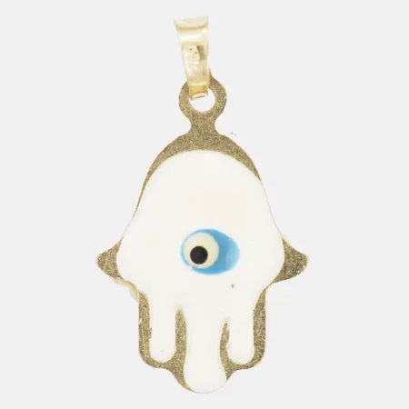 Hänge i form av Hamsa/ Fatimas hand, med emalj med onda ögat/ nazar boncuu, höjd 20mm, 18K guld Vikt: 0,4 g