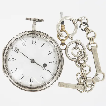 Fickur, spindelgång, John Ward, London, verksam 1784-99, Ø52mm, defekt, glas medföljer löst, silver, bruttovikt 110,2g