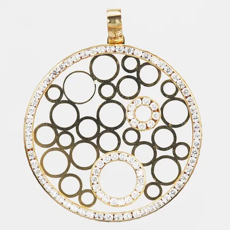 Hänge med vita stenar, Ø 30mm, en del lös, 18K guld Vikt: 1,9 g