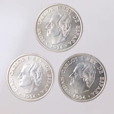 3 mynt, Ø33mm, 2000 Pesetas, Juan Carlos I Rey De Espana 1994, 925/1000 silver Vikt: 54 g
