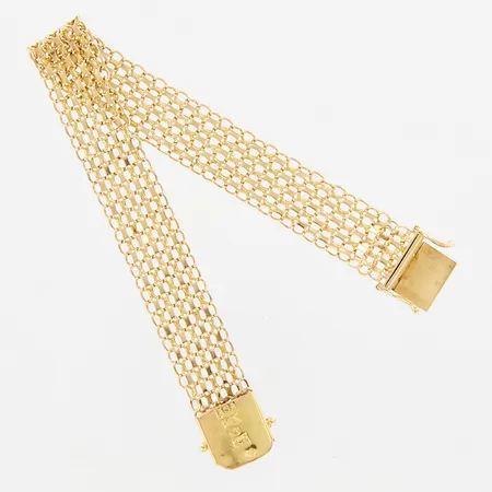 Armband X-länk, ca 20cm, bredd ca 14mm, något slitna länkar, 18K Vikt: 19 g