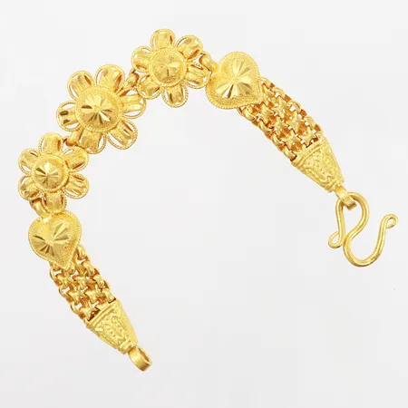 Armband, 16,5cm, bredd: 3-20mm, S-lås, genombruten dekor, Thaiguld, 23K Vikt: 30,4 g