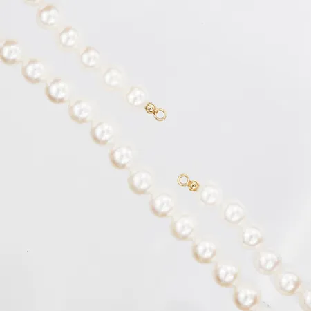 Pärlcollier odlade saltvatten Akoya, Ø 7-7,5mm, lås saknas, dobbar i förgyllt silver, längd  43 m   Vikt: 0 g