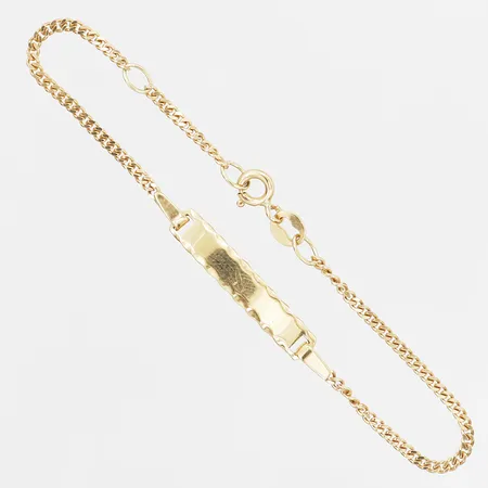 Barnarmband med namnplatta, ograverad, längd 16,5cm, bredd 5mm, 18K guld Vikt: 3 g