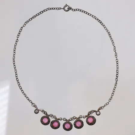 Collier med rosa stenar Hermann Siersbøl 37,5cm bredd 2-14mm, Danmark siler 925/1000  Vikt: 10 g