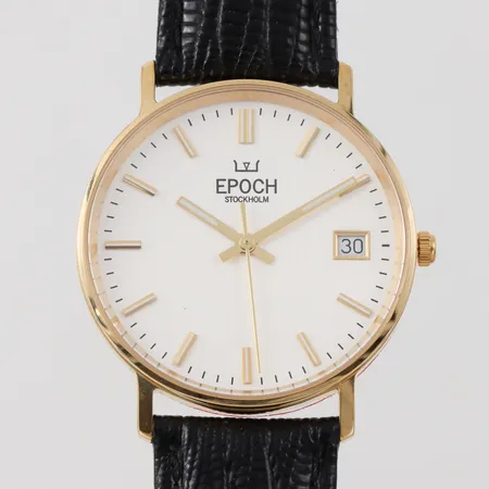 Herrur EPOCH Stockholm, diameter ca 33 mm, batteribyte behövs, nyskick, 14k. Vikt: 0 g