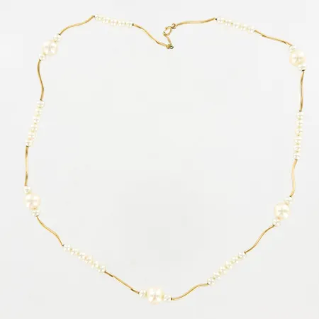 Collier med odlade pärlor, GHA, ca 43cm, bredd ca 8mm, skevheter, 18K Vikt: 8,7 g