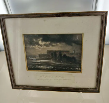 Tavla Kungliga slottet signerad C.B blandteknik 22 x19 cm. Skickas med postpaket.