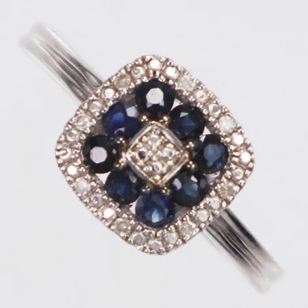 Ring, diamanter ca81xca0,005ct, troligen safirer, stl 17, bredd 1,3-9,2mm, vitguld, 9K Vikt: 1,7 g