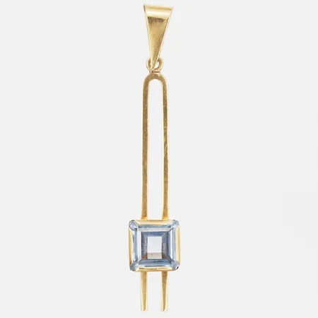 Hänge med blå sten, höjd inkl. ögla: ca 4,5cm, bredd: 4-7mm, 18K guld, bruttovikt: 1,8g. 
