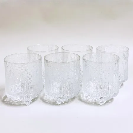 6 Selterglas, Iittala, Ultima Thule, design Tapio Wirkkala, höjd ca8,5cm, Øca6,5cm, Skickas med postpaket.