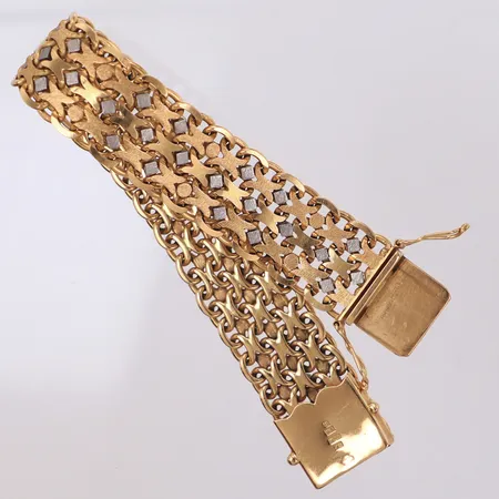 Armband X-länk, längd 19cm, bredd 17,2mm, delvis borstad dekor, tvåfärgad, 18K  Vikt: 55,7 g