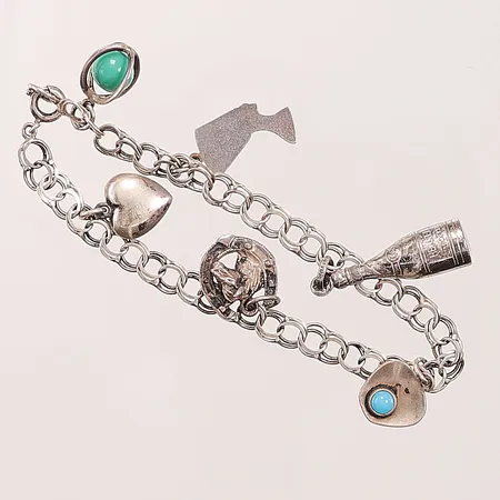 Armband Bismarck, 18cm, berlocker, lås defekt, 925/1000 Silver 11,3g.