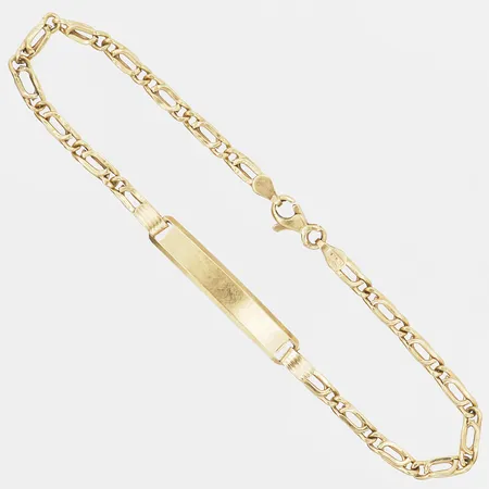 Armband med platta, ograverad, längd ca 19cm, bredd 3-5mm, bucklig länk, 18K guld Vikt: 4,1 g