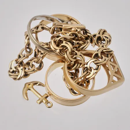 Diverse defekt guld, 18K, vikt 25,11g.