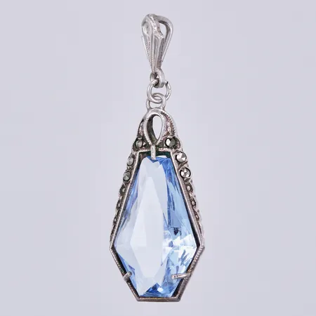 Hänge med blå sten och markasiter, längd: ca 3,5cm, bredd: ca 3-14mm, 830/1000, silver Vikt: 2,8 g