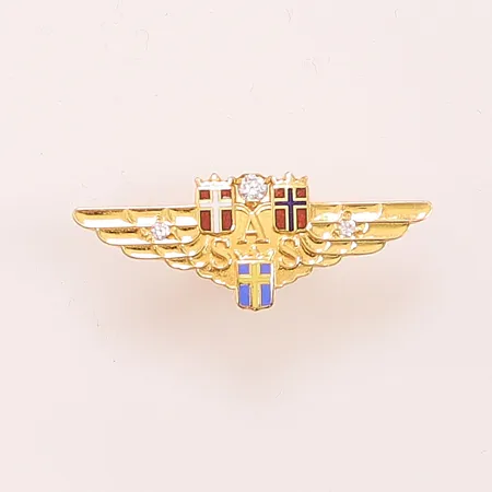 Pin "SAS", 3x diamanter ca 0,02ct, 14K, vikt utan stopp: 1,4g.