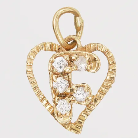 Hänge, "F", med vita stenar, höjd 20mm, bredd 14mm, 18K guld Vikt: 1,3 g