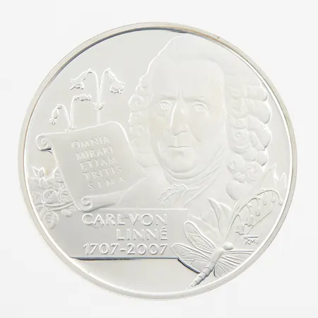 Minnesmynt, Sveriges Historia, Carl von Linné, 1707-2007, silver 925/1000, myntkapsel,  Vikt: 20 g