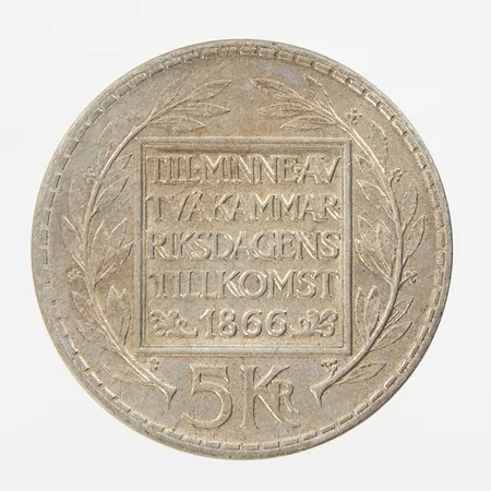 Mynt, 5kr, Tvåkammarriksdagen 100 år, år 1966, silver 400/1000 Vikt: 0 g