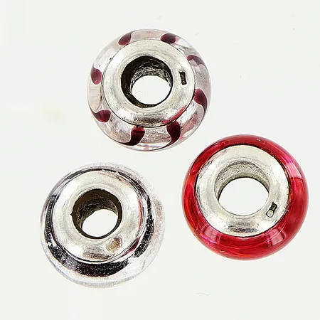 Glasberlock 3st 11mm, (för ormlänk Ø ca 3mm), omärkta, silver 925/1000 Vikt: 5,7 g