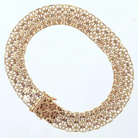 Armband. X-länk med stav, längd 20cm, bredd 10mm, kistlås, 18k Vikt: 17,5 g