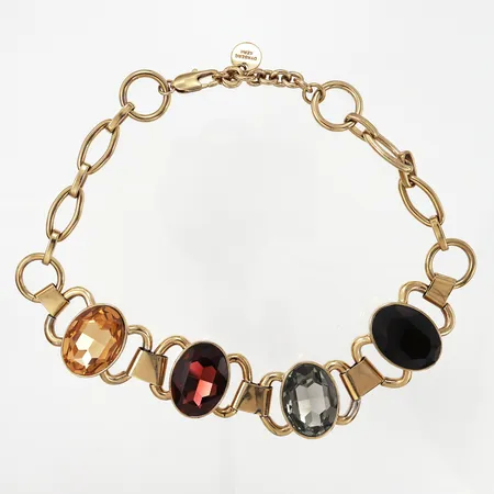 Collier Dyrberg/Kern gulmetall med färgade glasstenar, ställbar längd: 40-45cm, bredd: 12-30mm, originaletui