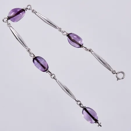 Armband med lila stenar, längd: ca 21cm, bredd: ca 2-9mm, 830/1000, silver Vikt: 10 g