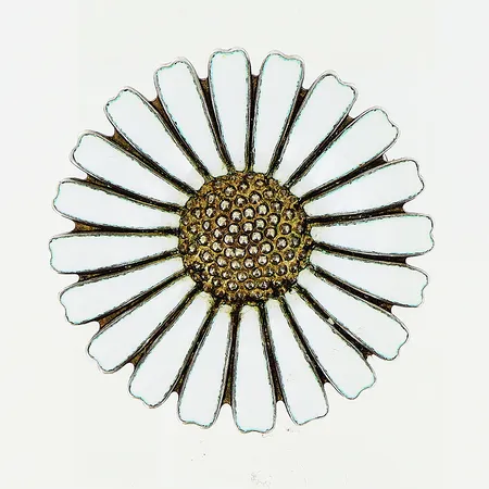 Brosch Volmer Bahner Danmark, marguerit  Ø35mm, defekter på emalj, sterling, silver 925/1000. Vikt: 12,2 g