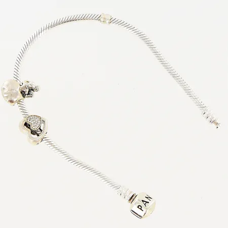 Armband Pandora, 18,5cm, bredd 3mm, 2 berlocker 1 med stenar samt förgyllda detaljer, ALE, etui, silver 925/1000. Vikt: 21,3 g