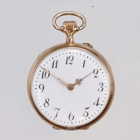 Fickur s.k. "mormorsur" 14K Ø30mm, boett nr 2525, manuell uppdragning, gravyr, båda boetter i guld, bruttovikt 