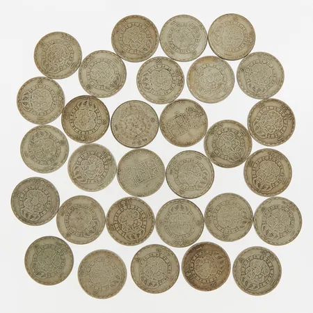 30 mynt, 1 kr, blandade årtal, 400/1000 silver Vikt: 208,4 g