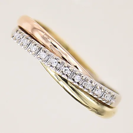 Ring, tvåfärgad, med diamanter 10 x ca 0,007ct, 8/8-slipade, stl 16¼, bredd 4mm, GFAB, 18K  Vikt: 2,9 g