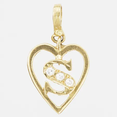 Hänge, "S", med vita stenar, längd 25mm, bredd 15mm, mindre bucklor, 18K guld Vikt: 2,1 g
