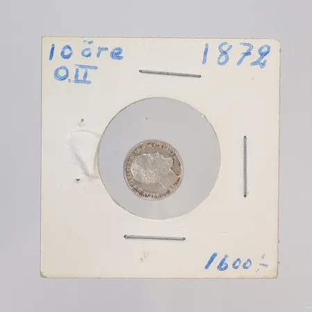 Mynt 10 Öre 1872 Ø13mm silver 750/1000 Vikt: 0,8 g