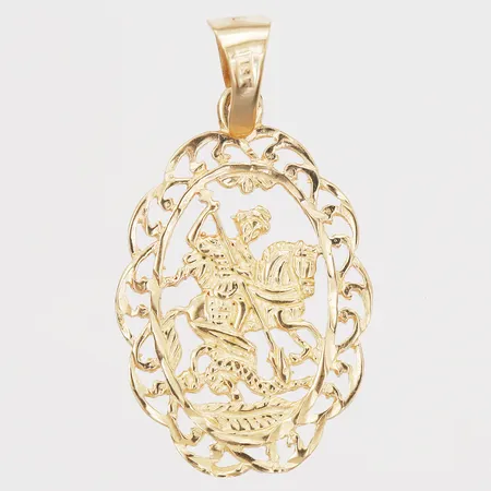 Hänge, S:t Göran och draken, höjd 25 mm, bredd 16mm, 18K guld Vikt: 2,1 g