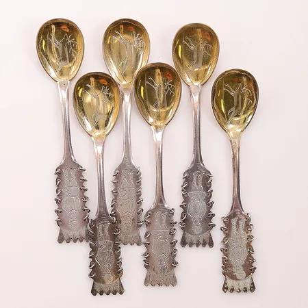 6 Lappskedar, 11cm, 830/1000 Silver 79,5g.