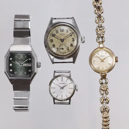 4st Damur/Herrur Ø20-28mm, Seiko, Certina och Tärnan Militär, manuella samt automat, renoveringsobjekt, delvis defekta, repor, slitage 