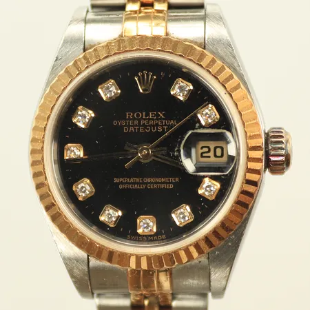 Damur, Rolex Datejust, guld/stål,  automatisk, Ø26mm, diaindex, datum, safirglas,serie nr: P383253, referens nr. 79173, box, extra länkbitar, extra urtavla Vikt: 0 g