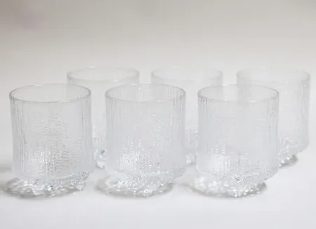 6 Selterglas, Iittala, Ultima Thule, design Tapio Wirkkala, höjd ca8,5cm, Øca6,5cm, Skickas med postpaket.