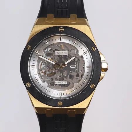 Herrur Equinox Orbit Ø44mm, ref nr. EG130 / CM-0122, automat, stål, gummiband, skelettboett, med box, repor 