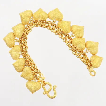 Armband med hjärtan, 15cm, bredd: 8-14mm, S-lås, Thaiguld, 23K Vikt: 45,6 g
