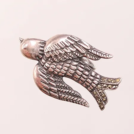 Ring "fågel", markasiter, justerbar storlek, bredd:42mm, en sten saknas, 925/1000 Silver 9,5g.