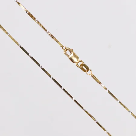 Kedja, Ormlänk, vitguldsdetaljer, italienska stämplar, 47cm, bredd 1mm, ojämn, 18K  Vikt: 4,5 g