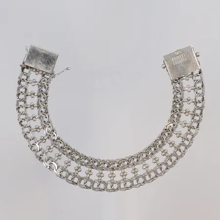 Armband tvåradig Bismarck 18,5cm bredd 16mm GEG (Göte Engström) Köping 1985, silver 830/1000 Vikt: 22,1 g